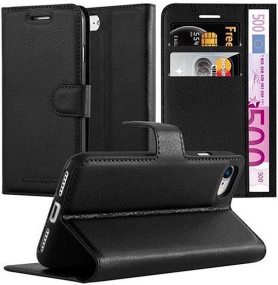 Cadorabo Hoesje geschikt voor Apple iPhone 7 / 7S / 8 / SE 2020 in PHANTOM ZWART - Beschermhoes met magnetische sluiting, standfunctie en kaartvakje Book Case Cover Etui
