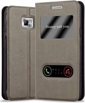 Cadorabo Hoesje voor Samsung Galaxy S2 / S2 PLUS in STEEN BRUIN - Beschermhoes met magnetische sluiting, standfunctie en 2 kijkvensters Book Case Cover Etui