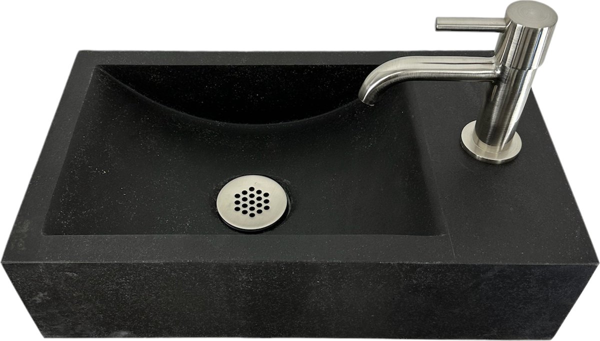 Fonteinset Werner L'aqua Hardsteen met Geborsteld nikkel kraan en sifon