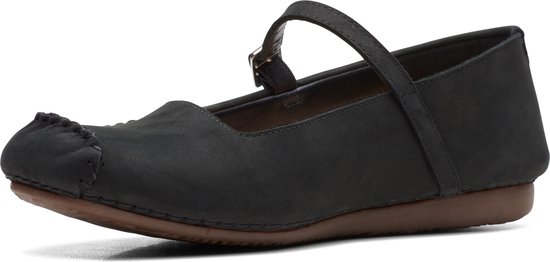 Clarks Dames Freckle Bar Ballet Flat, Black Nubuck., 41.5 EU