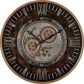 LW Collection horloge murale avec engrenages rotatifs brun bronze 59,5cm - Radar horloge murale bronze brun - horloge murale avec roues murales mobiles