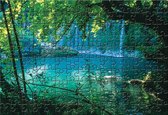 Fotobehang - Vlies Behang - Puzzel van een Meer in de Jungle - 152,5 x 104 cm