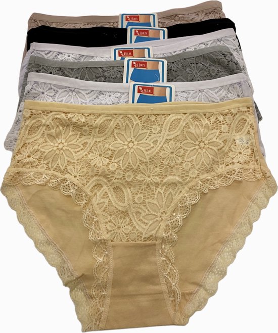 Dames katoenen slips 6 pack met kant 4317 XL 40-42