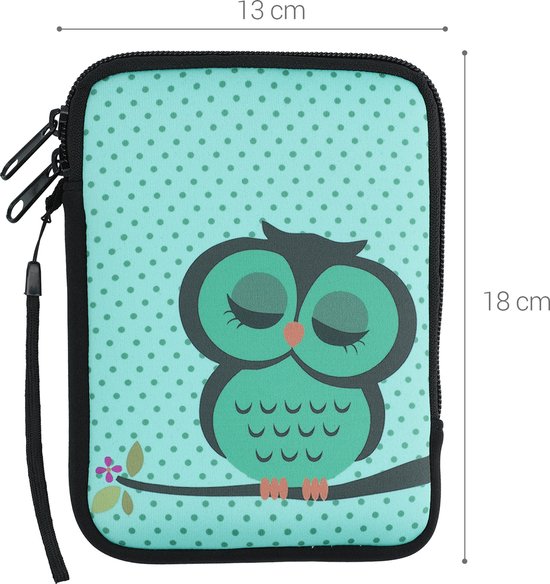 kwmobile Universele Cover voor eReader - Neopreen hoesje Slapende Uil design turquoise / bruin / mintgroen - 17 x 12 x 2 cm van Merkloos — afbeelding 3