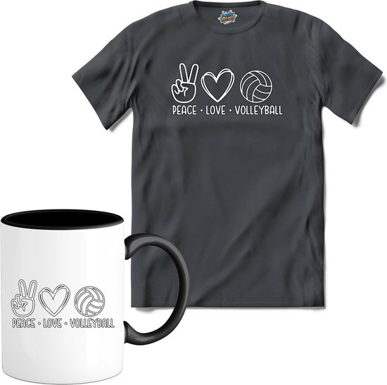 Peace Love Volleyball | Volleybal Kleding - Sport - Cadeau - Kado Tip - T-Shirt met mok - Unisex - Mouse Grey - Maat XXL