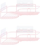 Navaris Doucherek zonder boren - Set van 2 douchemandjes - Ophangbaar hoekrekje voor in de douche - Badkamer rek in roze
