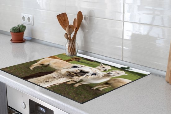 KitchenYeah® Inductie beschermer 78x78 cm - Lama - Selfie - Gras - Kookplaataccessoires - Afdekplaat voor kookplaat - Inductiebeschermer - Inductiemat - Inductieplaat mat
