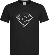 Zwart t-Shirt met letter C “ Superman “ Logo print Wit Size XXL