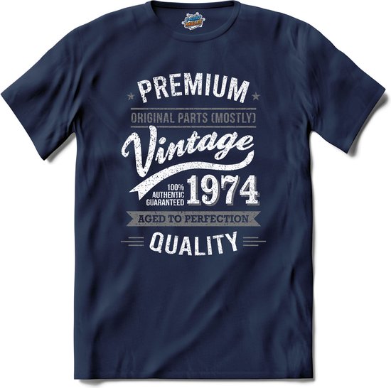 Vintage Legend Sinds 1974 - verjaardag en feest cadeau - Kado tip - T-Shirt - Unisex - Navy Blue - Maat 4XL