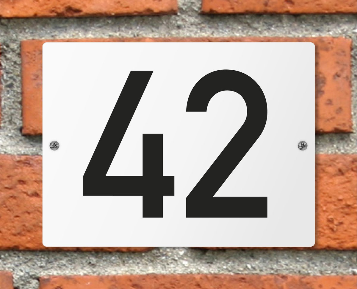 Huisnummerbord wit - Nummer 42 - standaard - 16 x 12 cm - schroeven - naambord - nummerbord - voordeur