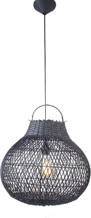 Hanglamp Rotan peer | 1 lichts | zwart | hout | Ø 40 cm | in hoogte verstelbaar tot 155 cm | eetkamer / woonkamer lamp | modern / landelijk design