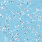 Bloemen behang Profhome 387393-GU glad vliesbehang zonder structuur glad met bloemen patroon mat blauw roze wit grijs 5,33 m2