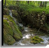 Canvas - Kleine Watervallen Stromend in Riviertje in het Bos - 60x60 cm Foto op Canvas Schilderij (Wanddecoratie op Canvas)