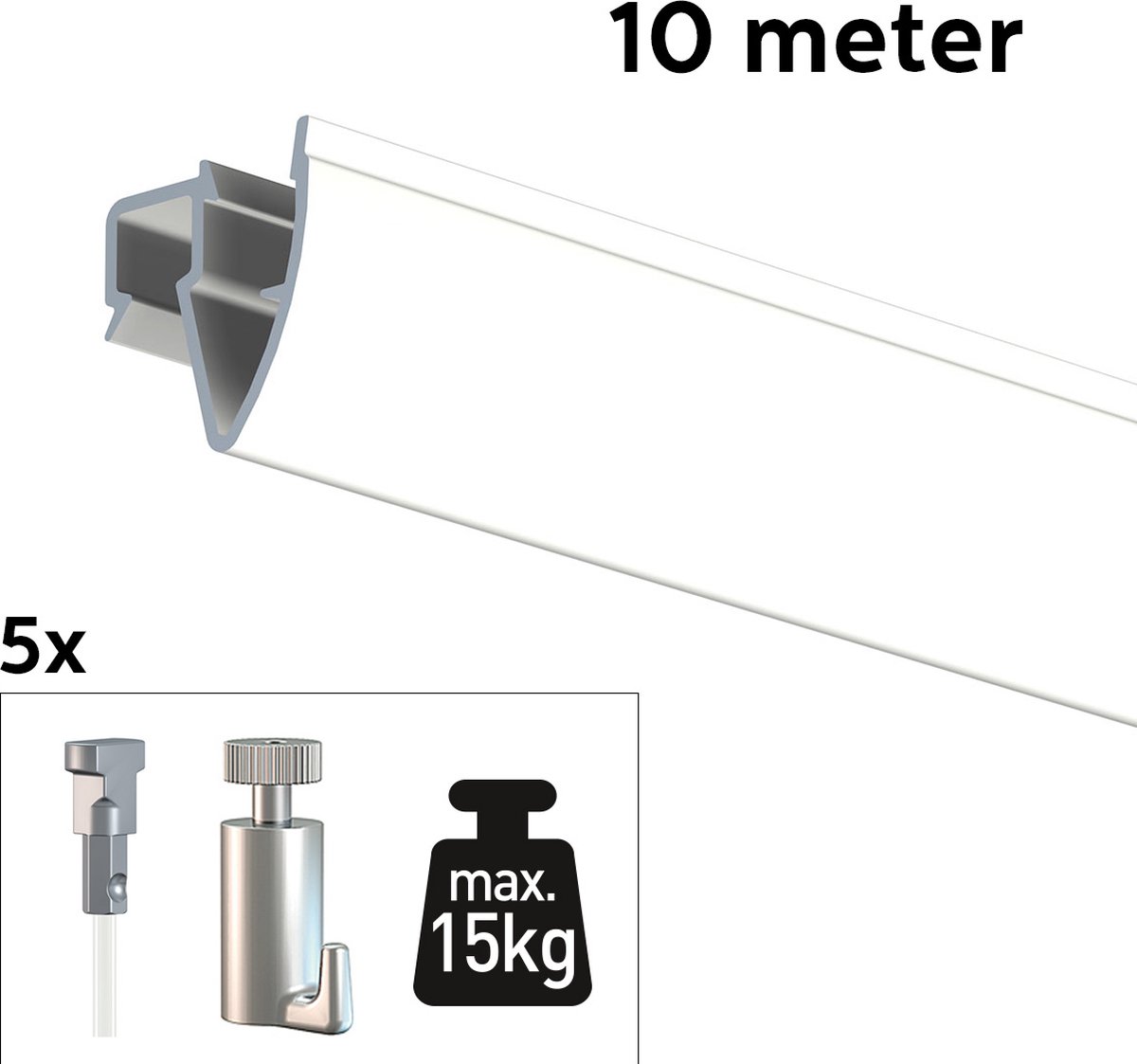 Artiteq Schilderij Ophangsysteem 10 meter All-in-one Up Rail 15kg / Wit RAL9016