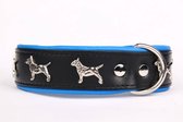 Dog's Companion Leren Halsband - Bull Terriër - Lengte: 45 cm Verstelbaar van: 32-41 cm x 40 mm - Zwart/Blauw