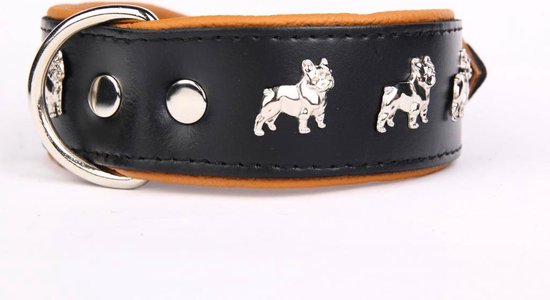 Collier en cuir Dog's Companion - Bouledogue Français - 40-47 cm x 50 mm - Noir / Rouge