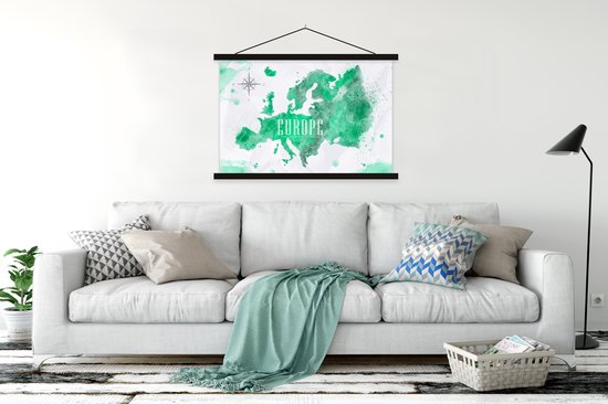 Posterhanger incl. Poster 120x80 cm - Schoolplaat - Wereldkaart - Europa - Verf - Textielposter - Zwarte latten