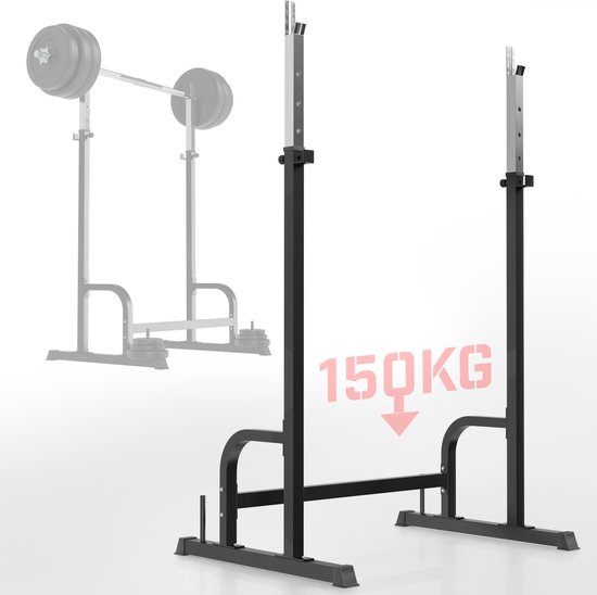 MOVIT® Squat Rack PRO met dipstation, in hoogte en breedte verstelbaar, halterrek, halterstandaard, home gym, zwart