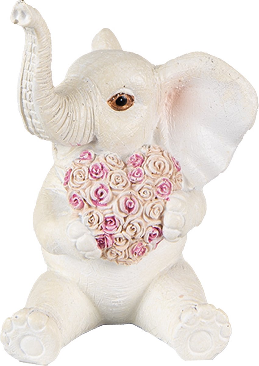 Clayre & Eef Beeld Olifant 10 cm Wit Roze Polyresin