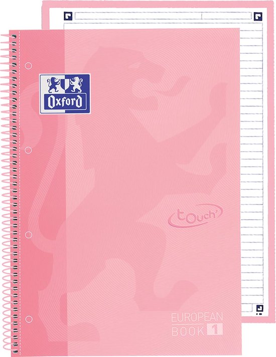 Roze Oxford notitieboek met 'touch'-logo, A4+, gelinieerd, 80 vel.