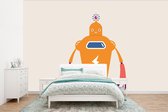 Behang kinderkamer - Fotobehang Robot - Antenne - Oranje - Bliksemschicht - Jongen - Kids - Breedte 350 cm x hoogte 260 cm - Kinderbehang