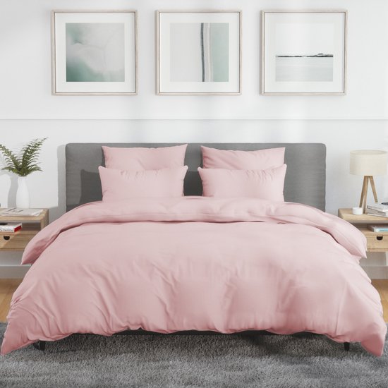 Nordic Paradise - Housse de couette en satin de Katoen de Luxe 140x220 cm + 2 taies d'oreiller 60x70 cm avec fermeture éclair fine - Rose tendre