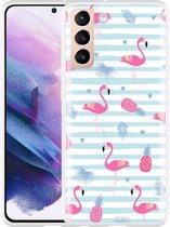 Hoesje Geschikt voor Samsung Galaxy S21 Flamingo Ananas