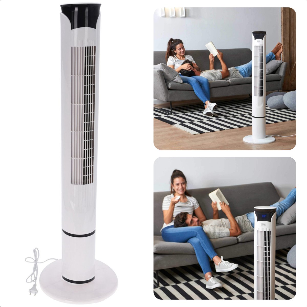 Ventilateur Sur Pied Intelligent 36″ – Silencieux, Télécommande, Tactile, Application – Noir