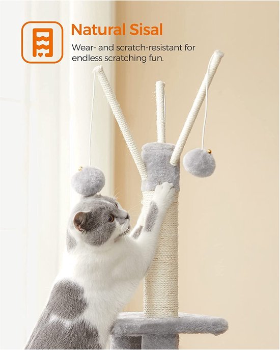 PAWZ Road Grote kattenboom van 147 cm met verdikte krabpalen (3,7 cm) voor grote volwassen katten 13,6 kg, 57,8 inch multi-level kattentoren activiteitencentrum met metalen frame, grote hangmat en