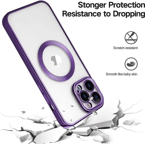 Hoesje Geschikt voor iPhone 13 Pro Magsafe hoes backcover – Lens beschermer – Transparant / Paars