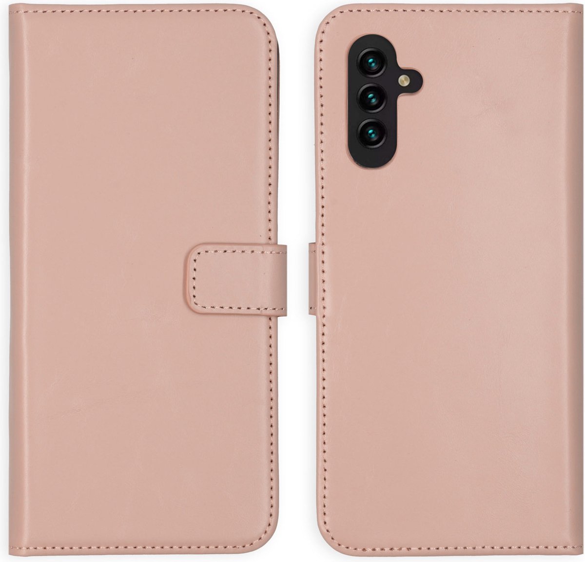 Selencia Hoesje Geschikt voor Samsung Galaxy A13 (5G) / A04s Hoesje Met Pasjeshouder - Selencia Echt Lederen Bookcase - roze