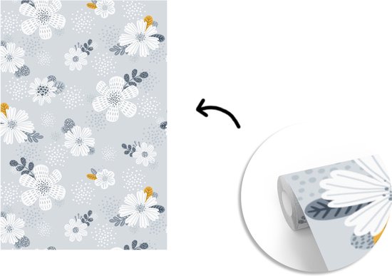 Motif pour enfants avec des fleurs blanches avec des feuilles bleues et brunes 200x300 cm