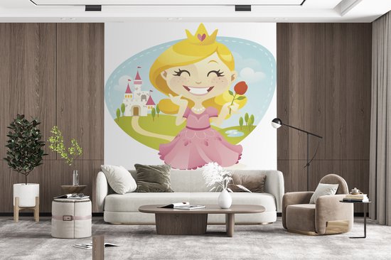Illustration pour enfants d'une princesse souriante avec rose 200x220 cm