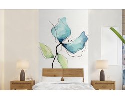Behang - Fotobehang Bloemen - Waterverf - Blauw - Breedte 120 cm x hoogte 240 cm