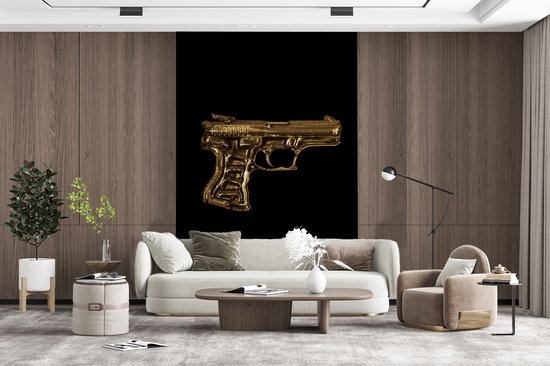 Papier peint - Papier peint photo Gun - Zwart - Or - Largeur 195 cm x Hauteur 300 cm