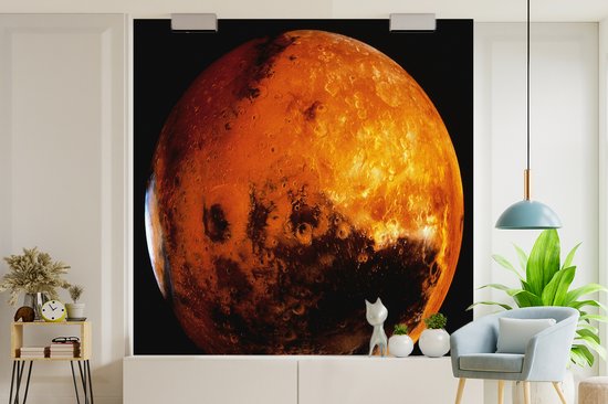 Behang - Fotobehang De planeet Mars in een donkere hemel - Breedte 240 cm x hoogte 240 cm