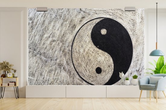 Symbole du Yin et du Yang sur fond gris fotobehang