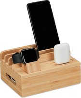 Station de charge Relaxdays en bambou - station de charge adaptée à l'apple watch - support de tablette