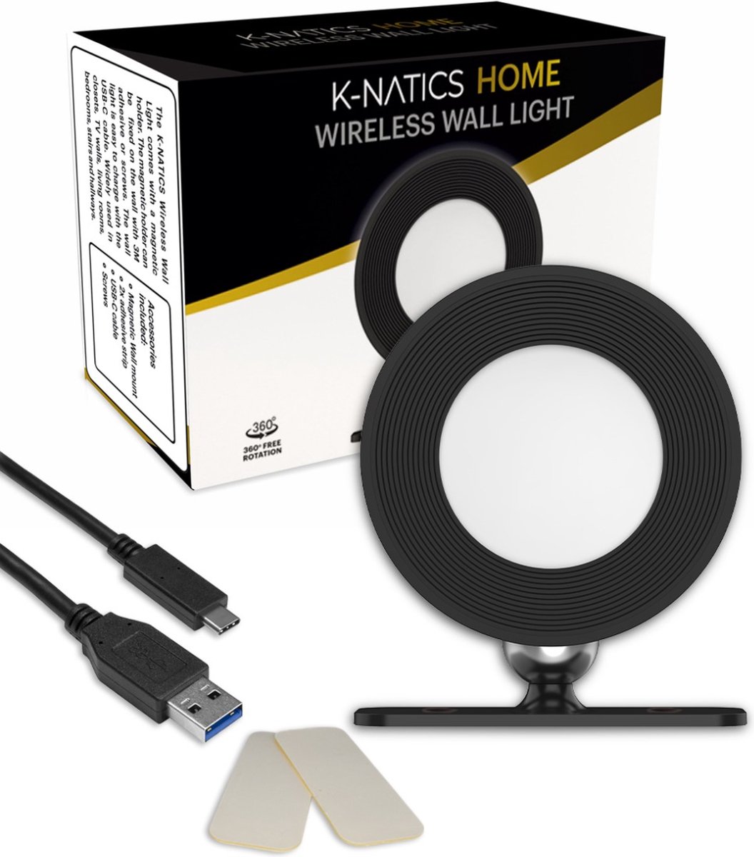 K-NATICS Wandlamp Oplaadbaar - Draadloos - Dimbaar - Smart Touch - Muurlamp Binnen Woonkamer/Slaapkamer/Badkamer/Kinderkamer - K-natics