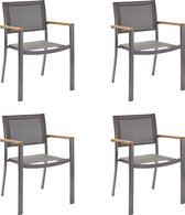 NATERIAL - Set de 4 chaises de jardin ORIS avec accoudoirs - 4 x chaises de jardin - Empilables - Chaises de terrasse - Chaises de salle à manger de salle à manger - Aluminium - Textilène - Eucalyptus - Anthracite