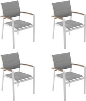 NATERIAL - Set de 4 chaises de jardin SAN DIEGO avec accoudoirs - 4 x chaises de jardin - Empilables - Aluminium - Textilène - Wit - Eucalyptus - Chaises de terrasse - Chaises de salle à manger