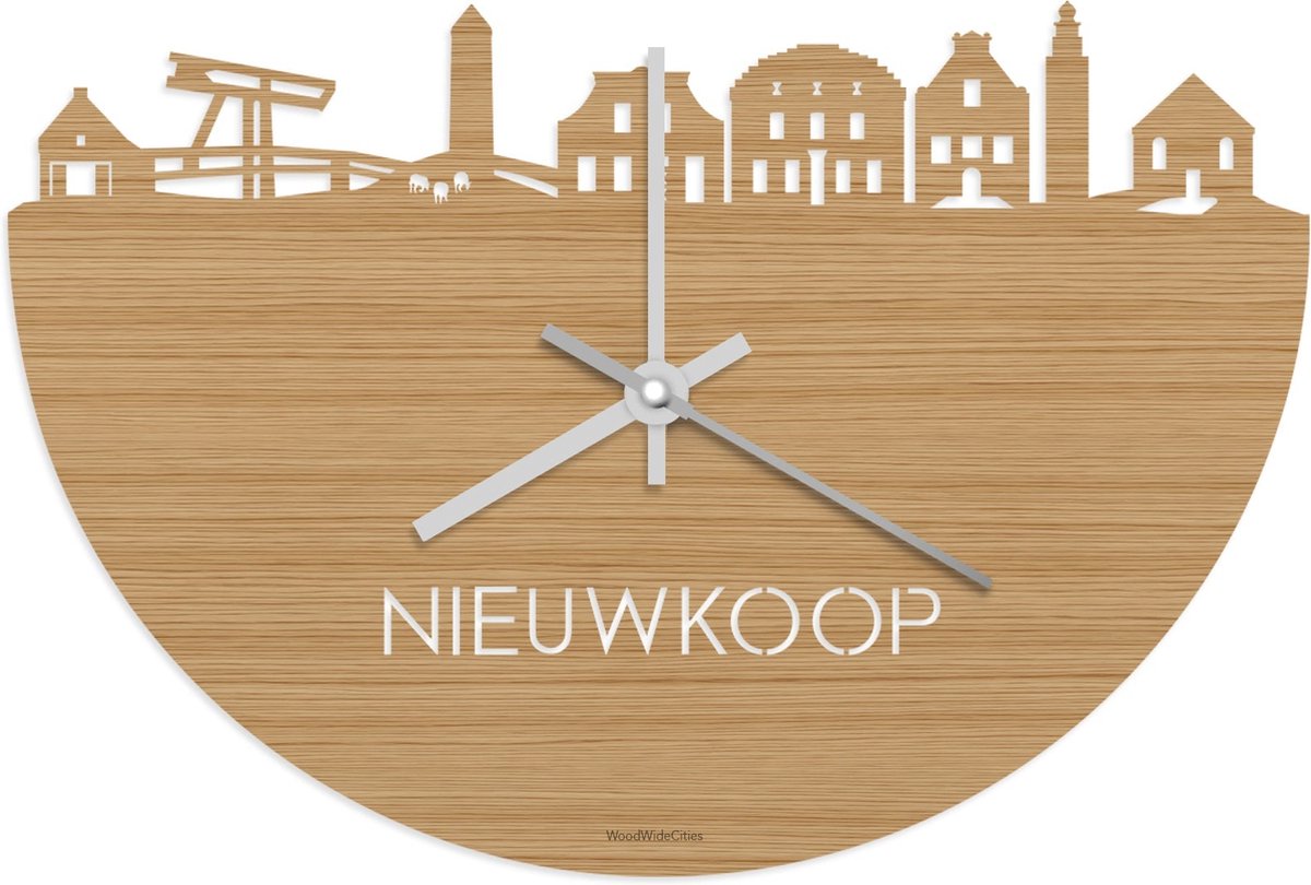 Skyline Klok Nieuwkoop Bamboe hout - Ø 40 cm - Stil uurwerk - Wanddecoratie - Meer steden beschikbaar - Woonkamer idee - Woondecoratie - City Art - Steden kunst - Cadeau voor hem - Cadeau voor haar - Jubileum - Trouwerij - Housewarming -