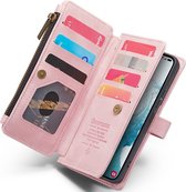 Samsung Galaxy S23 Bookcase hoesje - CaseMe - Effen Roze - Kunstleer - Portemonnee met 10 Vakjes voor Pasjes en Ritsvak