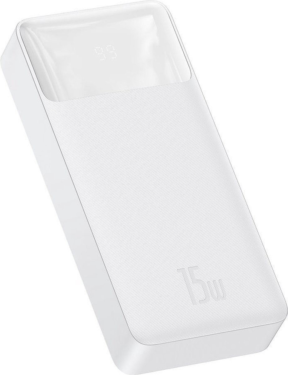 Baseus Bipow 20.000 mAh Powerbank | Reisformaat Met Display Wit | 15W USB-C & USB-A | Geschikt voor Samsung, iPhone en smartphones