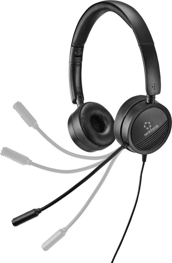 Renkforce RFHS360 On Ear headset Computer Kabel Stereo Zwart