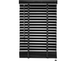 Houten Jaloezie Zwart - 80x210 cm (BxH) - Raamdecoratie - Lamelbreedte 50 mm - inc. Bedieningskoord en Draaistang - Eenvoudig op maat maken en monteren