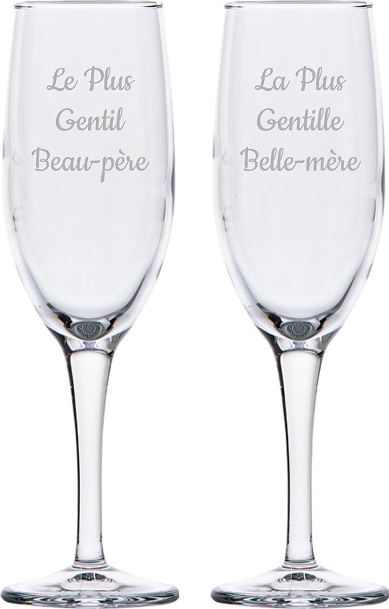 Champagneglas gegraveerd - 16,5cl - Le Plus Gentil Beau-père & La Plus Gentille Belle-mère