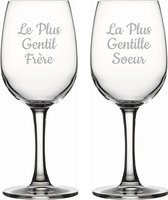 Witte wijnglas gegraveerd - 26cl - Le Plus Gentil Frère & La Plus Gentille Soeur