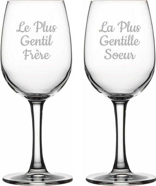 Witte wijnglas gegraveerd - 26cl - Le Plus Gentil Frère & La Plus Gentille Soeur
