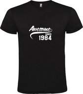 Zwart T-Shirt met “Awesome sinds 1984 “ Afbeelding Wit Size L